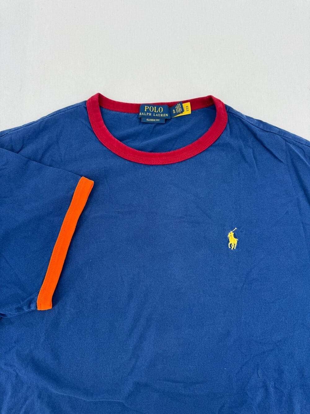 Polo Ralph Lauren Ringer T-Shirt Size XL Blue Yellow Red Trim